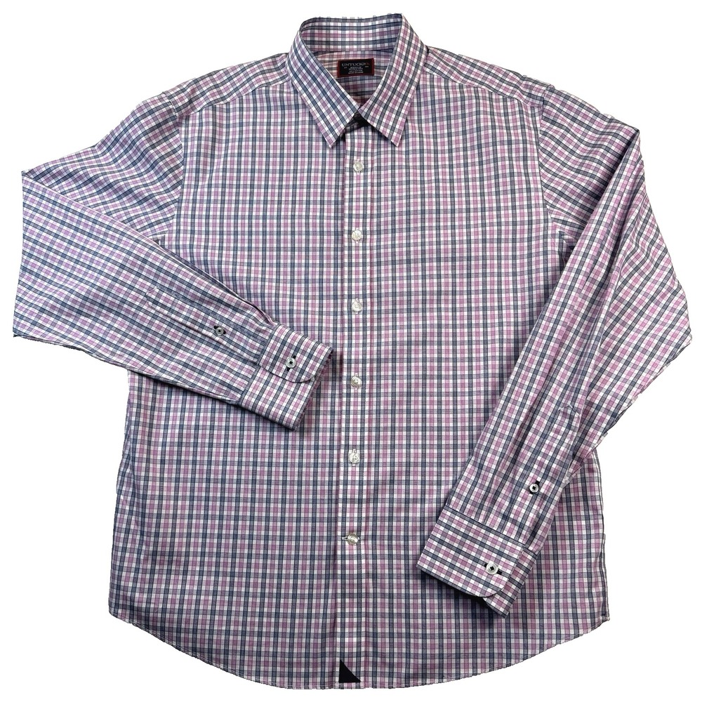 Untuckit Pio Cesare Button Down Shirt Men's Pink /Blue Check Wrinkle Free SZ Med